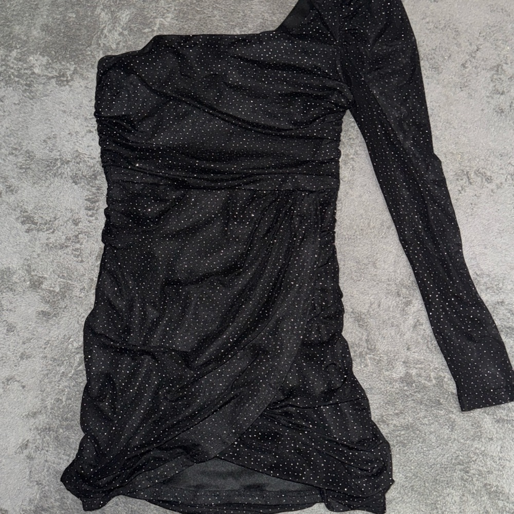 Lucy in the Sky Elegant Black One-Shoulder Dress with Sparkling Silver Details - Picture 1 of 2